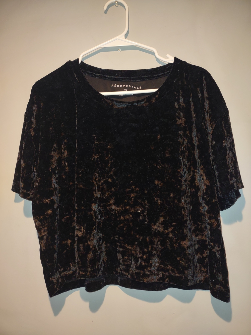Aeropostale Black Crushed Velvet Short Sleeve Tee XL